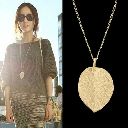 Charm Graceful Shiny Golden Leaf Exquisite Pendant Necklace Long Sweater Chain