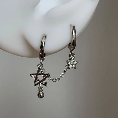 Silver Star Chain Double Ear Hole Y2K Earrings for Women