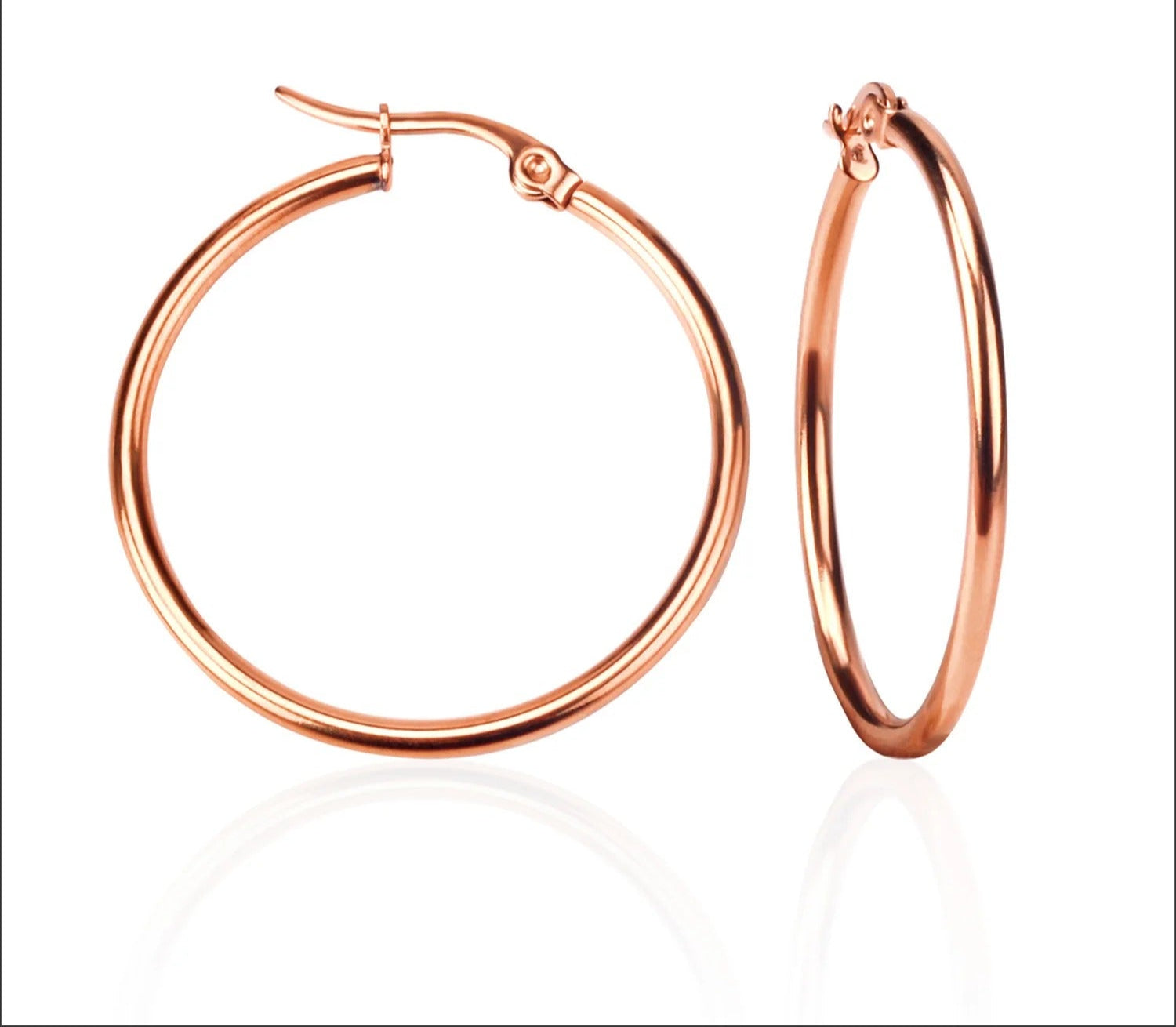 Classic Stainless Steel Hoops For Women Girls Rose Gold Color Big Round Circle Earrings No Fade Anti-allergy