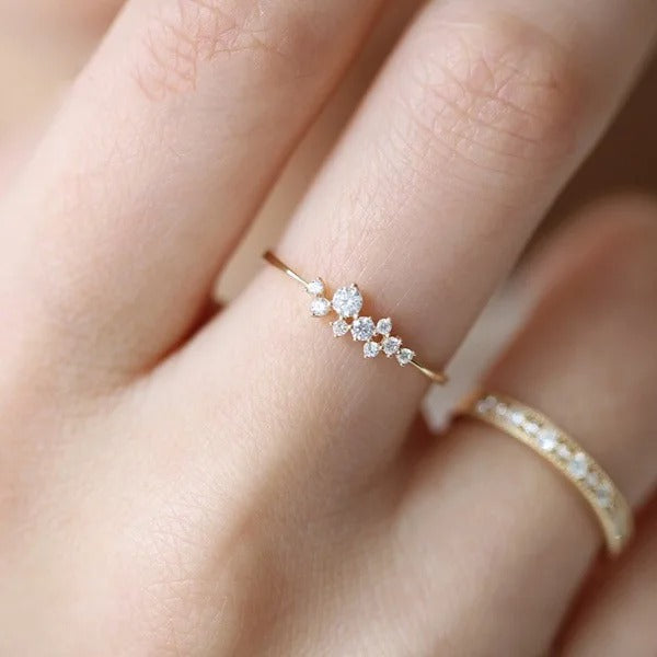 Trendy Elegant Dainty Gold Ring with Shiny Zircon for Women