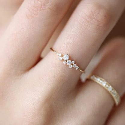 Trendy Elegant Dainty Gold Ring with Shiny Zircon for Women