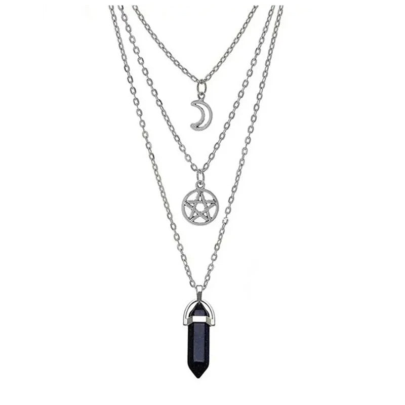 Fashion Pentagram Star Chakra Stones Pendant Necklace for Women Supernatural Vintage Jewelry Witchcraft Choker