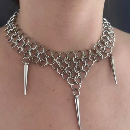 Women’s Rivet Pendant Necklace Chain Splicing Vintage Punk Jewelry