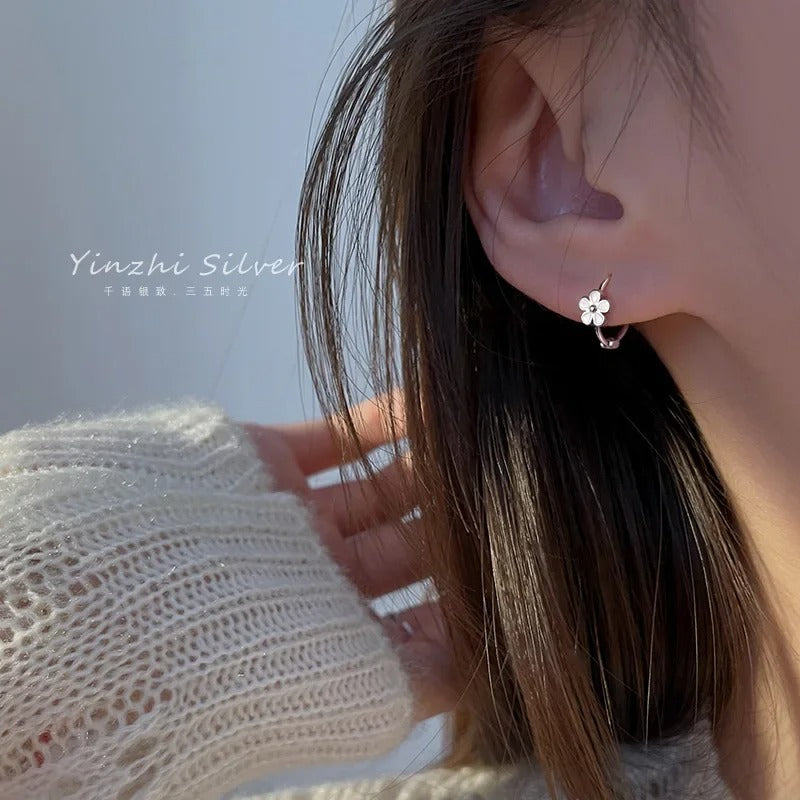 Women’s Silver Flower Earrings Gold Korean Style Fashion Jewelry