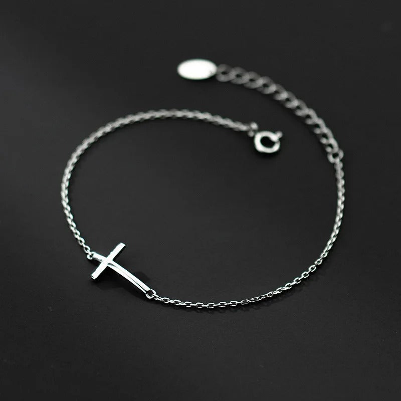 925 Sterling Silver Cross Charm Bracelet Adjustable for Women