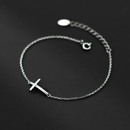 925 Sterling Silver Cross Charm Bracelet Adjustable for Women