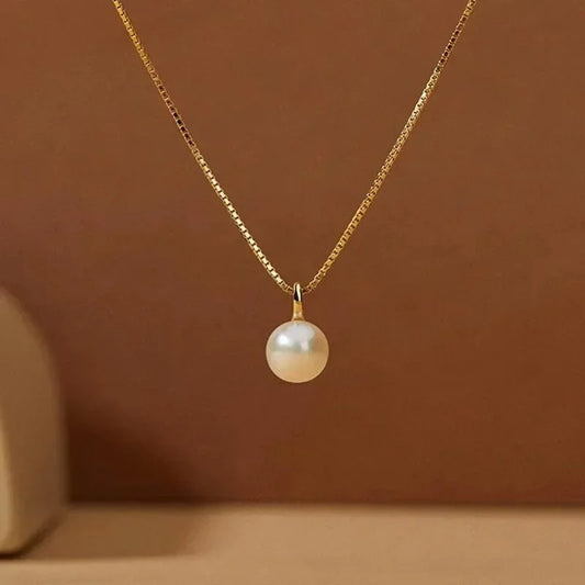 925 Sterling Silver Light Luxury 18k Gold Plating Shell Imitation Pearl Pendant Necklace Women Fashion Clavicle Chain Jewelry