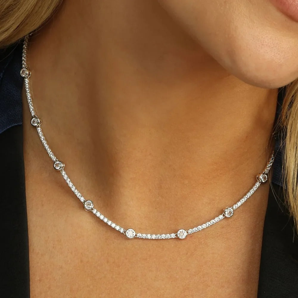 Cubic Zirconia Bar Band Charm Tennis Chain Choker Necklace Gold color Fashion Women Jewelry