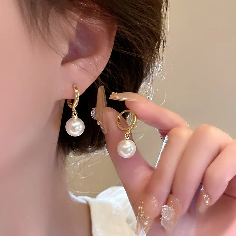 Fashion Pearl Drop Hoop Earrings Stainless Steel Women Accessories
