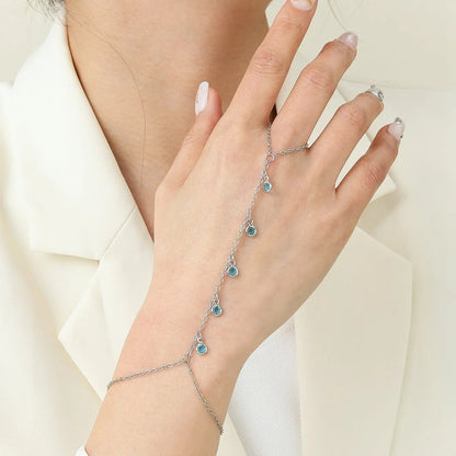 Zircon Hand Chain Bracelet with Finger Ring for Women