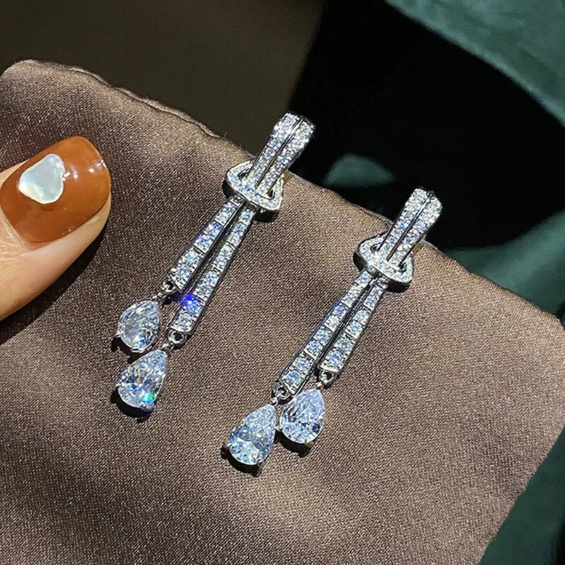 Shining Silver Drop Earrings Women Wedding Party Jewelry