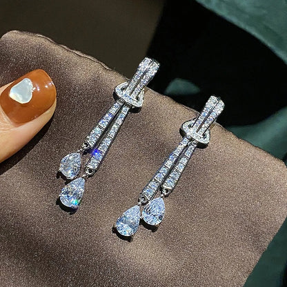 Shining Silver Drop Earrings Women Wedding Party Jewelry