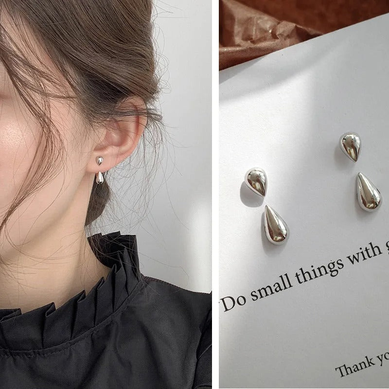Simple Stud Earrings 2025Trend Jewelry For Women Silver Color Water Drop Two Use Cute Korean Small Earring pendientes hombre