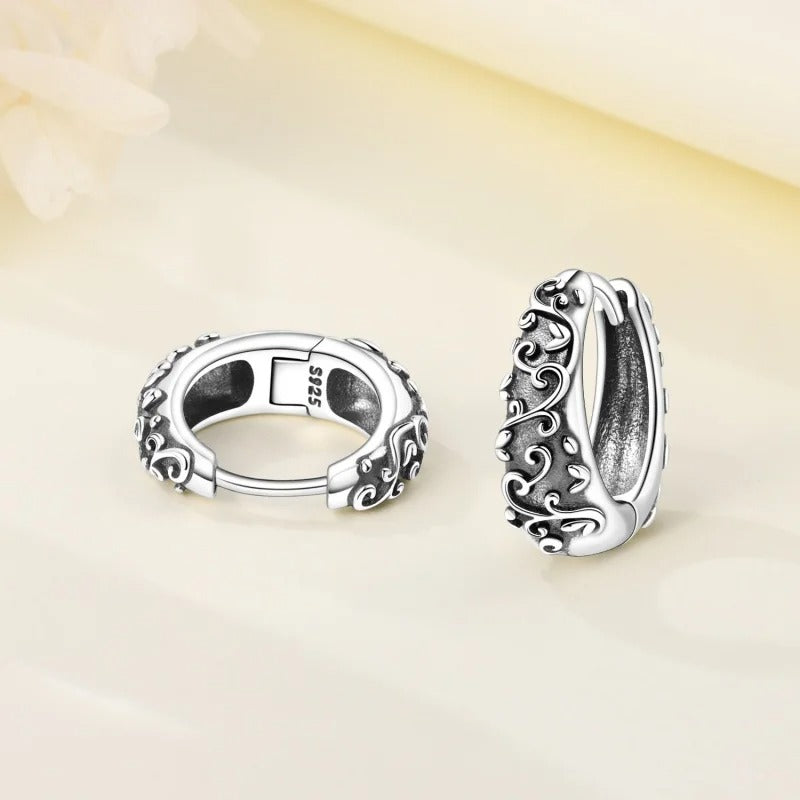 Women Sterling Silver Vine Hoop Earrings Elegant Evening Jewelry
