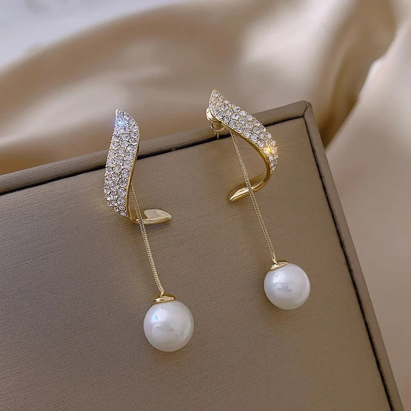 Classic Imitation Pearl Dangle Earrings Crystal Tassel Jewelry for Women