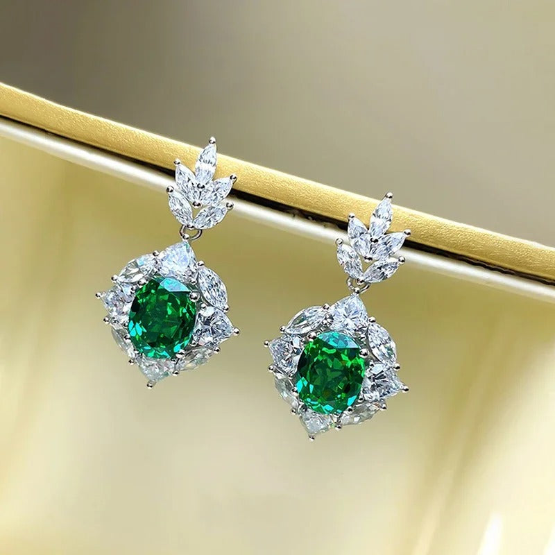 Bright Drop Earrings with Green Cubic Zirconia Charming Delicate Shiny Accessories for Women Graceful Wedding Jewelry Hot