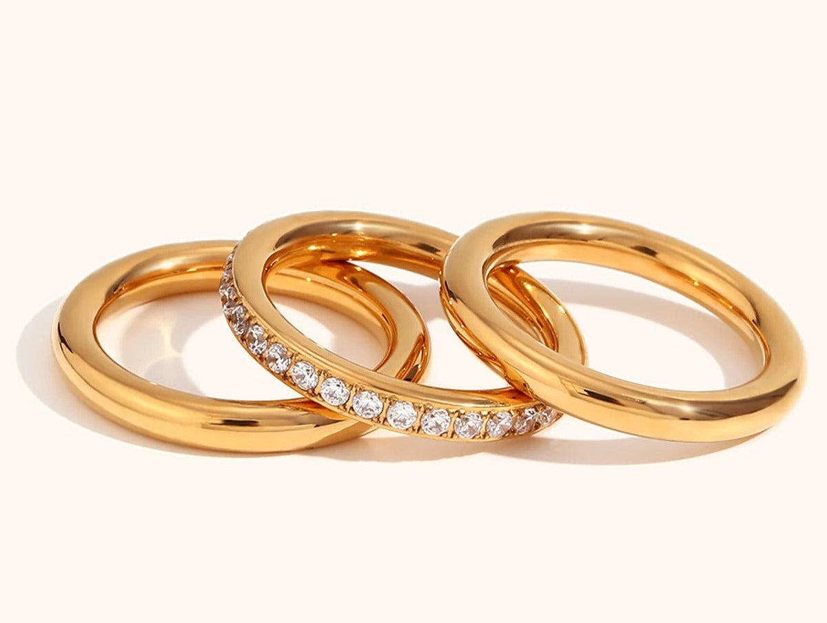 Luxury Stainless Steel Cubic Zirconia Ring 3-Piece Set Women