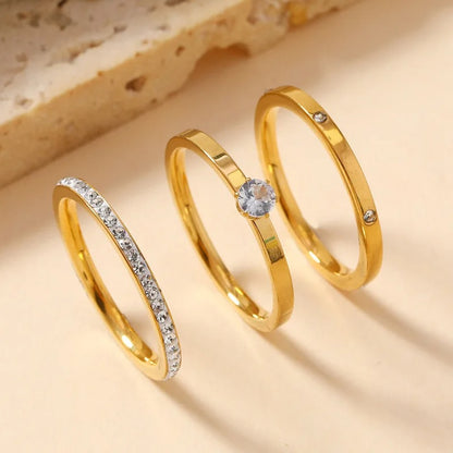 Luxury 3-Piece Zircon Ring Set for Women Stainless Steel Fashion Jewelry