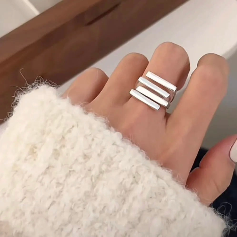 Sterling Rings for Women Simple Geometric Handmade Irregular Retro Ring Gold Zircon Allergy For Birthday Gift