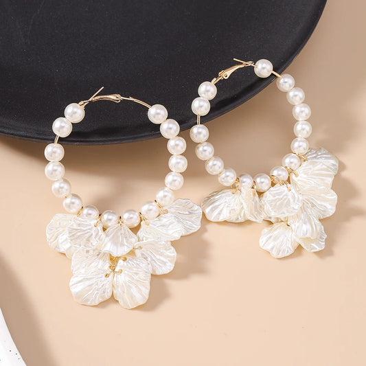 Fashion Summer Beach Pearl Shell Earrings for Women Girls Bohemia Hoop Earrings Party Holiday Jewelry Gifts