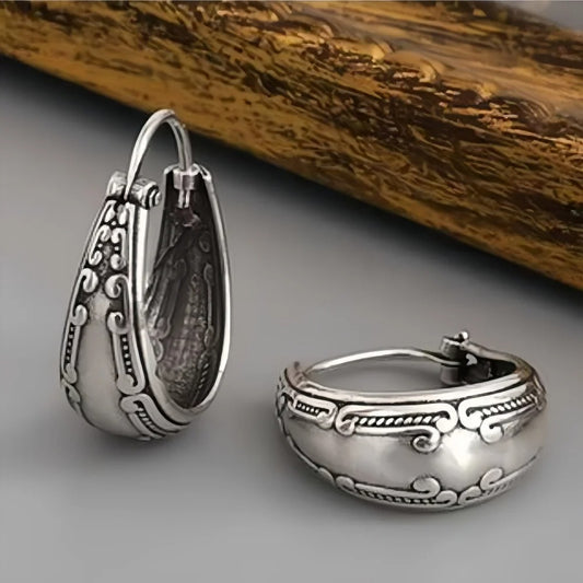 Exaggerated Wide Band Plant Pattern Earrings Retro Hip Hop Punk Women’s Jewelry