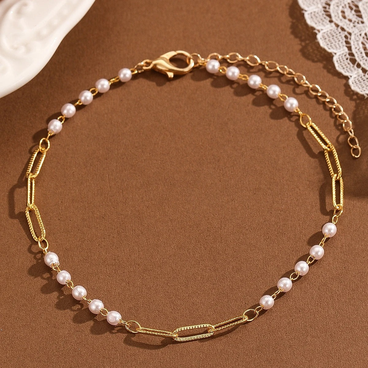 Kinitial Bohemian Simulated Pearl Chain Wedding Anklet Bracelet For Women Pendant Anklet Jewelry Gift