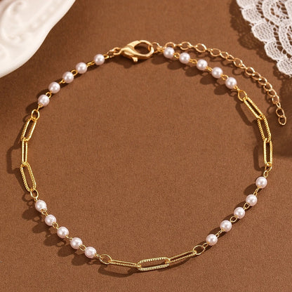 Kinitial Bohemian Simulated Pearl Chain Wedding Anklet Bracelet For Women Pendant Anklet Jewelry Gift