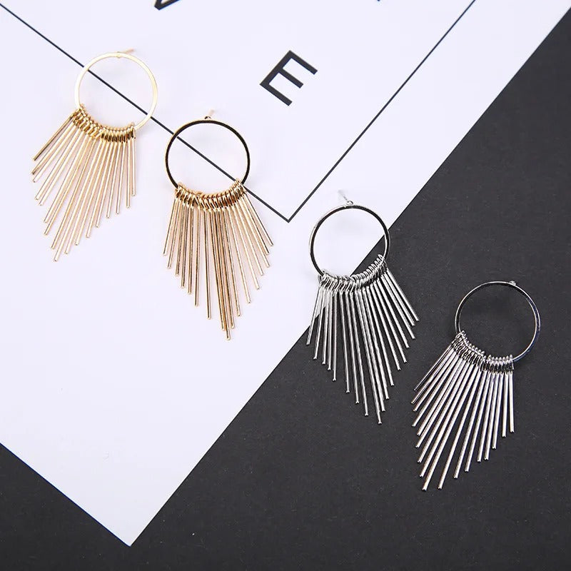 Metal Tassel Earrings Women Multi-Layer Geometric Dangle Jewelry