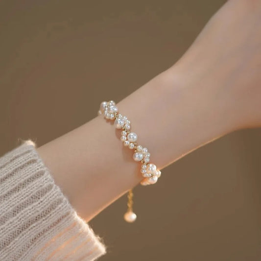 Cute Animal Paw Pearl Bracelet Gold Color Jewelry for Women