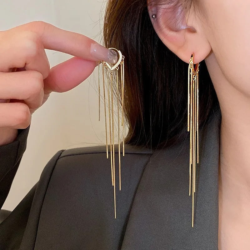 Korean Style 925 Silver Drop Earrings Women Metal Tassel Jewelry