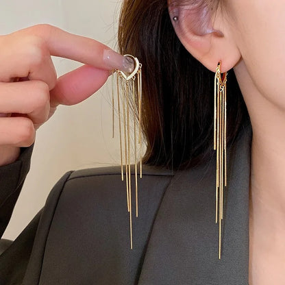 Korean Style 925 Silver Drop Earrings Women Metal Tassel Jewelry