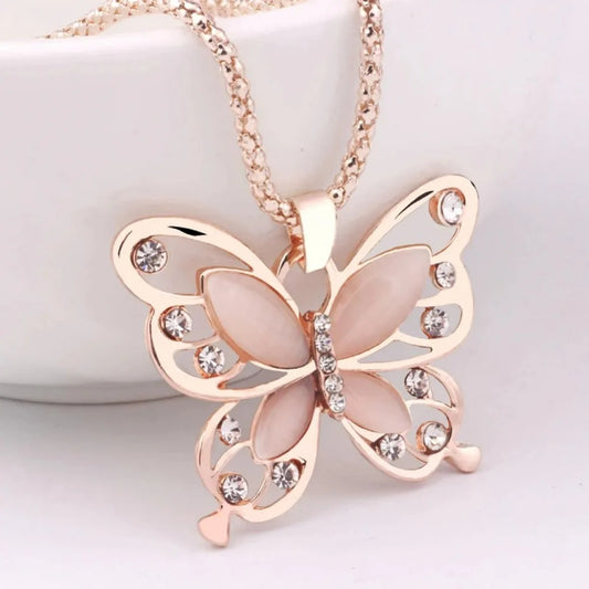 2025 New Necklace Choker Pendent Rose Gold Color Opal Butterfly Pendant Exquisite Sweater Chain For Women Gifts