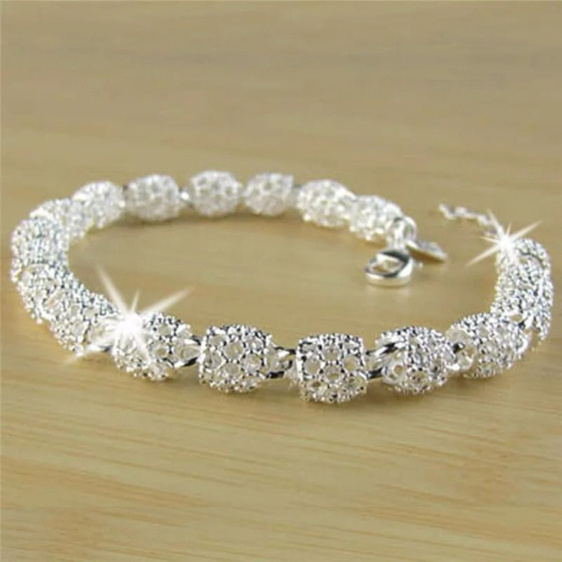 Women’s Sterling Silver Hollow Lantern Ball Designer Bracelet