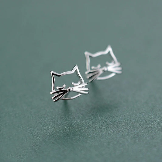 Personality Cat Stud Earrings 925 Silver Women Jewelry