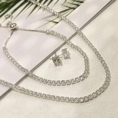 Tennis Necklace Bracelet for Women Sliver Plated Dainty Chocker Necklace Earrings Bracelet for Women Wedding Jewelry for women