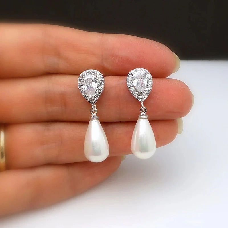 Water Drop Pearl Dangle Earrings for Women Wedding Jewelry