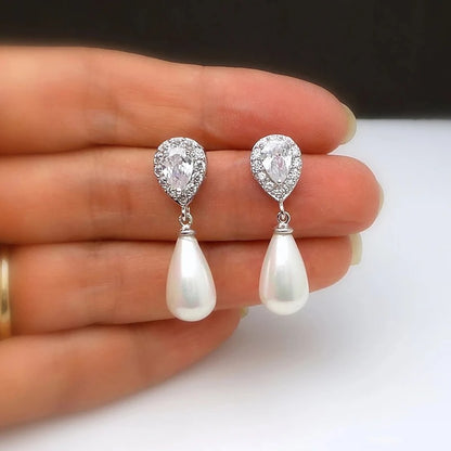 Water Drop Pearl Dangle Earrings for Women Wedding Jewelry