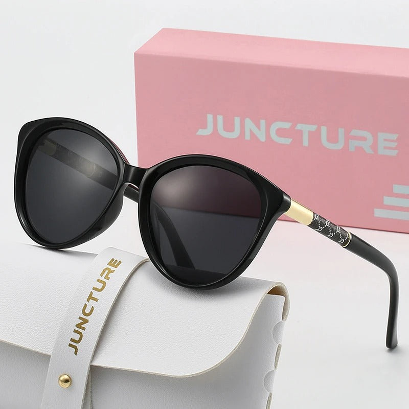 JUNCTURE Polarized Cat Eye Sunglasses for Women Fashion Black Luxury Eyewear UV400