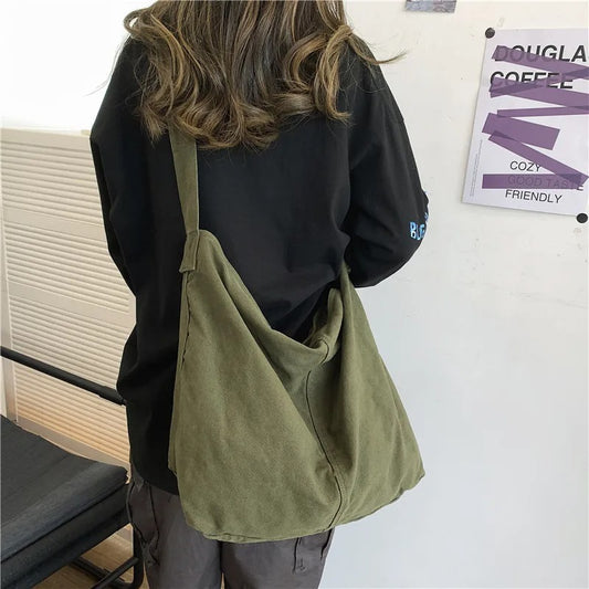 Large Canvas Crossbody Shoulder Bag 2025 Korean Style Cotton Handbag for Women