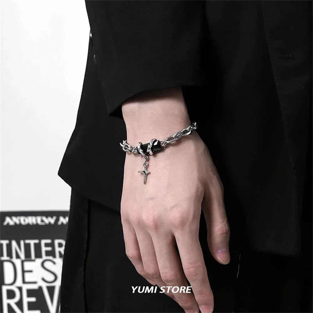 Black Zircon Star Bracelet For Women Men Trend Titanium Steel Punk Nk Chain Unisex Jewelry New Couple Accessories