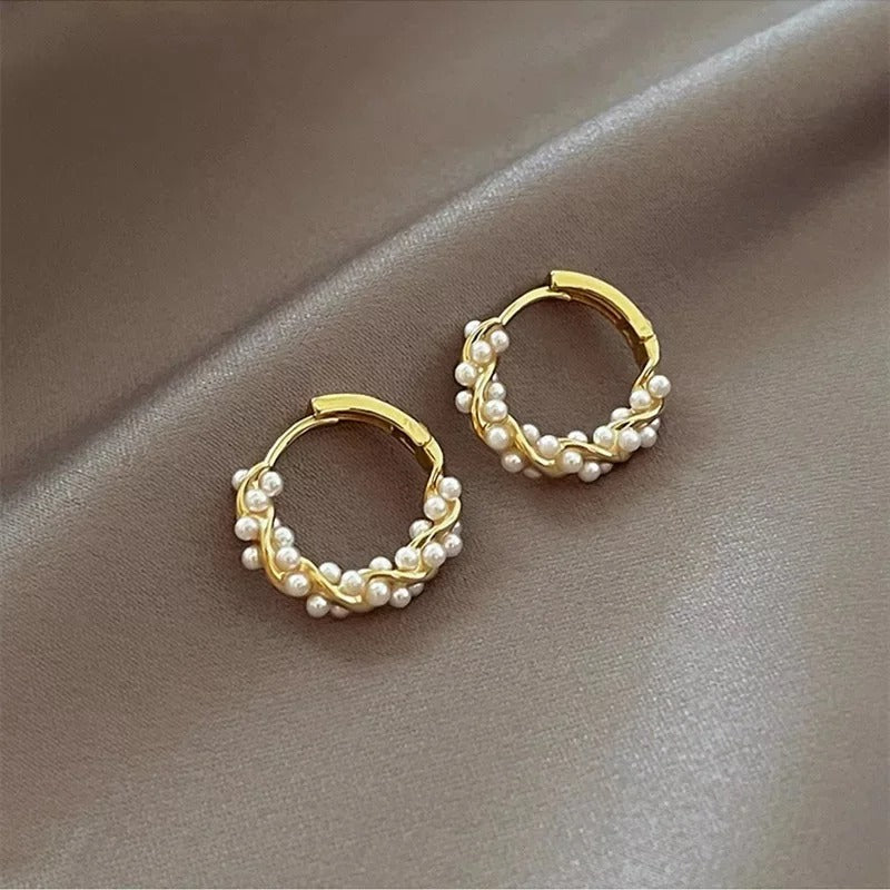 2025 Korean New Simple Temperament Circle Pearl Earrings Fashion Small Versatile Earrings Women's Jewelry