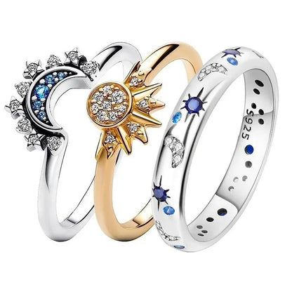 Celestial Moon & Sun Crystal Ring for Women Stackable Fashion Jewelry