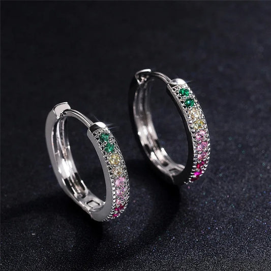 Women’s Silver Hoop Earrings Sparkling Cubic Zirconia Jewelry