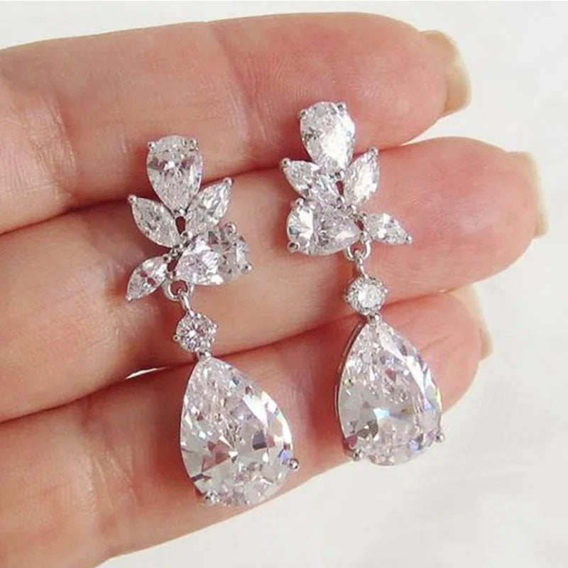 Cubic Zirconia Dangle Earrings Women for Engagement Wedding Graceful Lady's Earrings Party Fashion Jewelry
