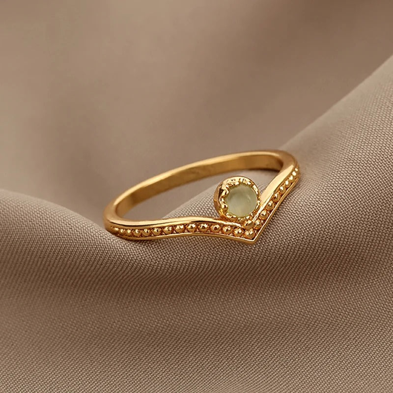 Waterdrop Opal Crown Ring for Women Gold Stainless Steel Finger Ring