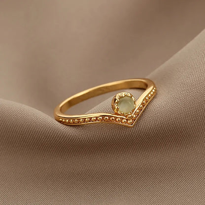 Waterdrop Opal Crown Ring for Women Gold Stainless Steel Finger Ring