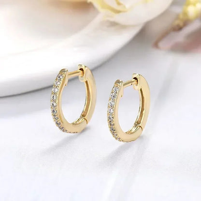 Classic Gold Round Hoop Earrings Women Sparkling Zircon Jewelry