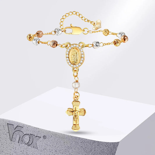 Catholic Cross Rosary Bracelet with Virgin Mary Charm – Baptism & Christening Gift for Women