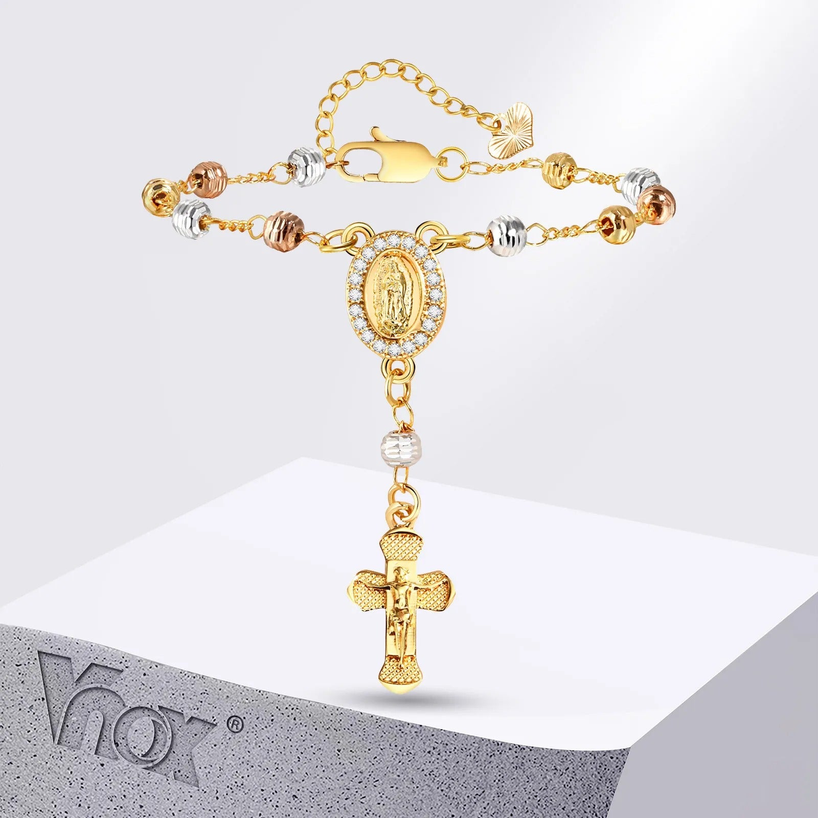Catholic Cross Rosary Bracelet with Virgin Mary Charm – Baptism & Christening Gift for Women