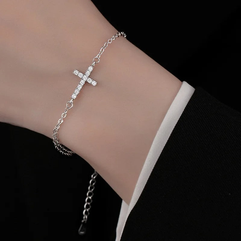 925 Sterling Silver Cross Bracelet Charming Women Jewelry Gift